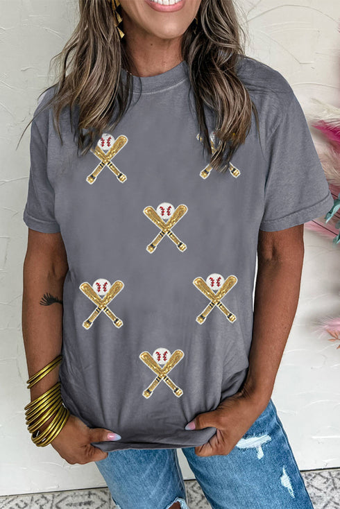 Sequin Embellished Helmet Graphic Short Sleeve Tee