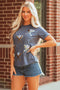 Sequin Embellished Helmet Graphic Short Sleeve Tee