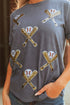 Sequin Embellished Helmet Graphic Short Sleeve Tee