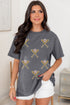 Sequin Embellished Helmet Graphic Short Sleeve Tee