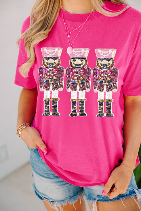 Sequin Embellished Nutcracker Graphic Crew Neck Tee