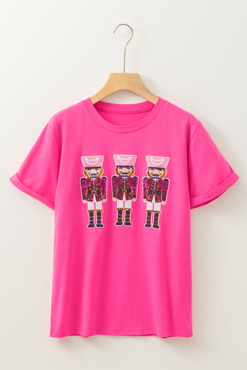 Sequin Embellished Nutcracker Graphic Crew Neck Tee