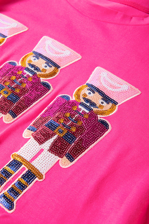 Sequin Embellished Nutcracker Graphic Crew Neck Tee