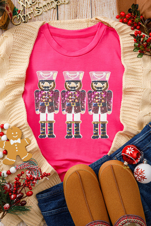 Sequin Embellished Nutcracker Graphic Crew Neck Tee