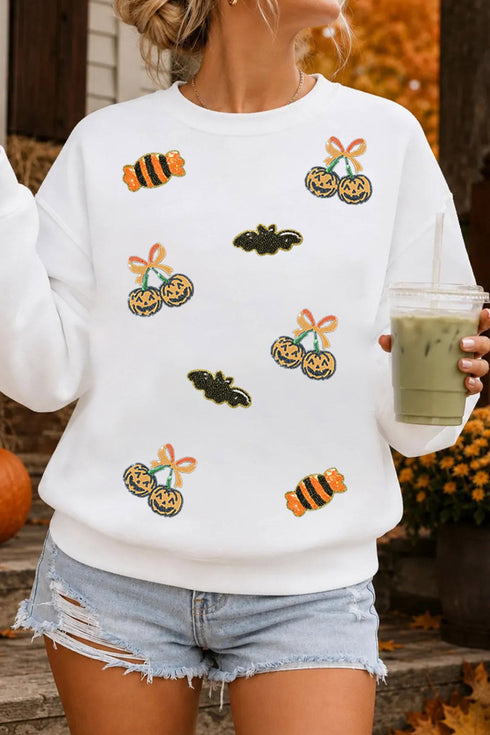 Sequin Embellished Pattern Glam Inspired Graphic Pullover Sweatshirt