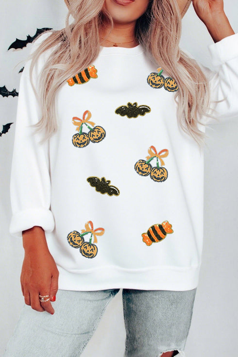 Sequin Embellished Pattern Glam Inspired Graphic Pullover Sweatshirt