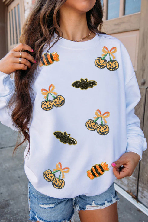 Sequin Embellished Pattern Glam Inspired Graphic Pullover Sweatshirt