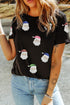 Sequin Embellished Santa Graphic Short Sleeve Tee
