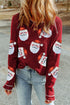 Sequin Embellished Textured Graphic Long Sleeve Top