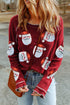 Sequin Embellished Textured Graphic Long Sleeve Top