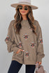 Sequin Embellished Textured Turkey Graphic Pullover Sweatshirt