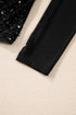 Sequin Embellished Velvet And Sheer Mesh Mock Neck Blouse