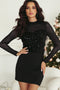 Sequin Embellished Velvet And Sheer Mesh Mock Neck Blouse