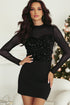 Sequin Embellished Velvet And Sheer Mesh Mock Neck Blouse