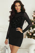 Sequin Embellished Velvet And Sheer Mesh Mock Neck Blouse