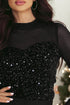 Sequin Embellished Velvet And Sheer Mesh Mock Neck Blouse