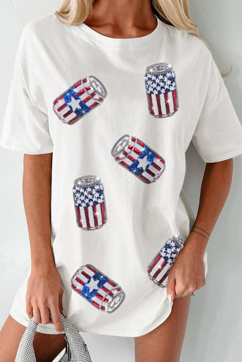 Sequin Flag Can Graphic Oversized Short Sleeve Tee