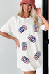 Sequin Flag Can Graphic Oversized Short Sleeve Tee