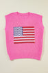 Sequin Flag Graphic Crew Neck Knit Sweater Vest
