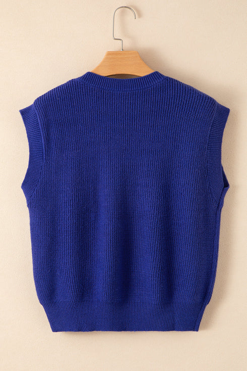 Sequin Flag Graphic Crew Neck Knit Sweater Vest
