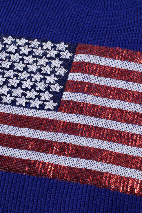 Sequin Flag Graphic Crew Neck Knit Sweater Vest
