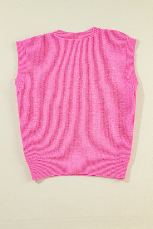 Sequin Flag Graphic Crew Neck Knit Sweater Vest