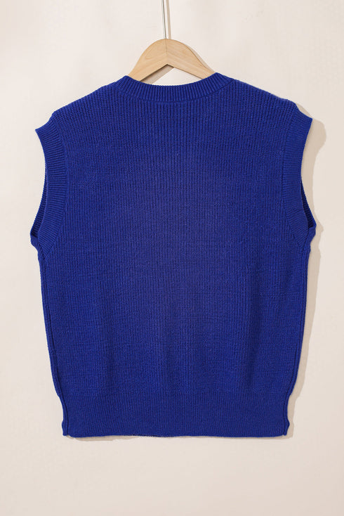 Sequin Flag Graphic Crew Neck Knit Sweater Vest