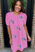 Sequin Flag Pattern Bow Puff Sleeve Ribbed Graphic Dress