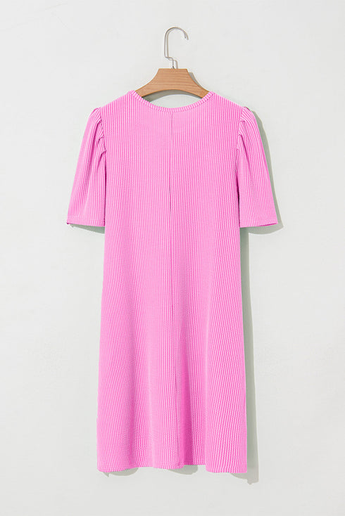 Sequin Flag Pattern Bow Puff Sleeve Ribbed Graphic Dress