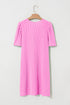 Sequin Flag Pattern Bow Puff Sleeve Ribbed Graphic Dress