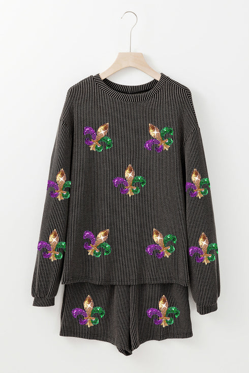 Sequin Fleur De Lis Corded Long Sleeve Graphic Set