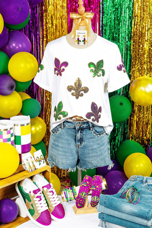 Sequin Fleur De Lis Graphic Short Sleeve T Shirt