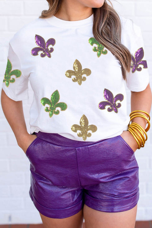 Sequin Fleur De Lis Graphic Short Sleeve T Shirt