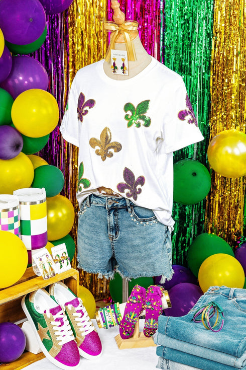 Sequin Fleur De Lis Graphic Short Sleeve T Shirt
