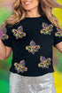 Sequin Fleur De Lis Graphic Short Sleeve Tee