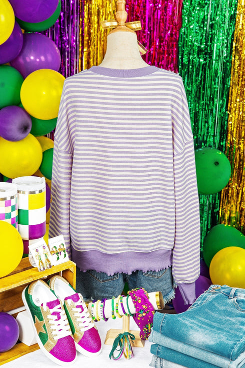 Sequin Fleur De Lis Patchwork Long Sleeve Top