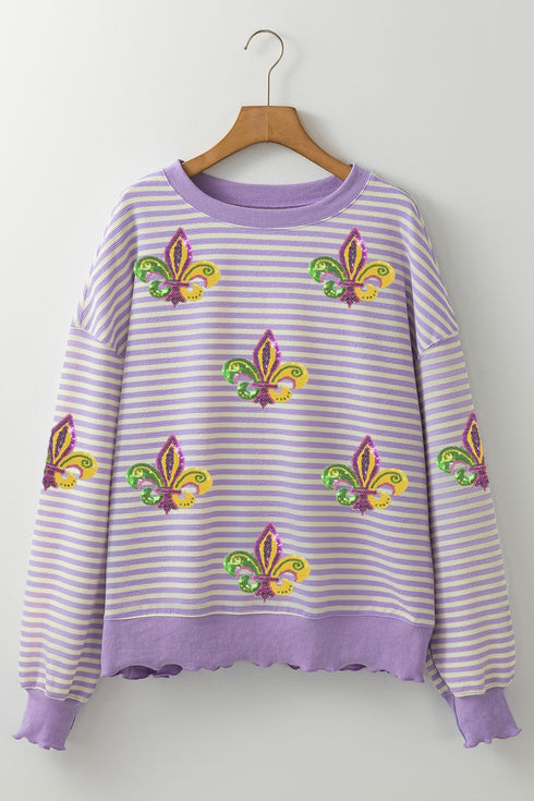 Sequin Fleur De Lis Patchwork Long Sleeve Top