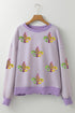Sequin Fleur De Lis Patchwork Long Sleeve Top