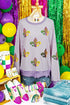 Sequin Fleur De Lis Patchwork Long Sleeve Top