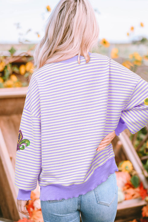 Sequin Fleur De Lis Patchwork Long Sleeve Top