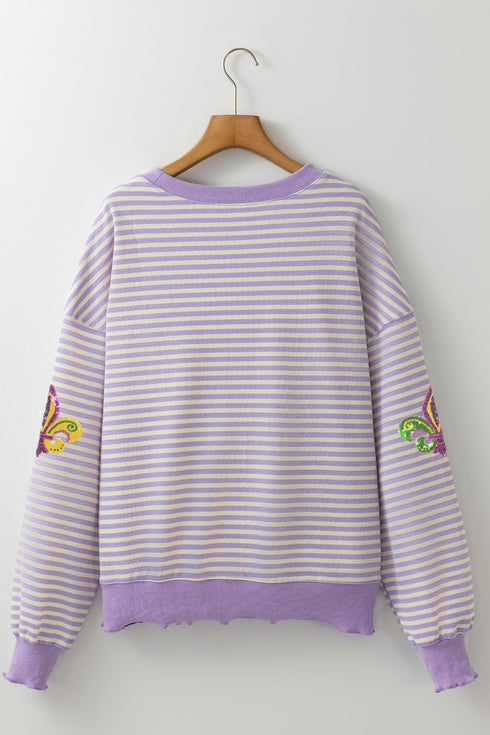 Sequin Fleur De Lis Patchwork Long Sleeve Top