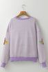 Sequin Fleur De Lis Patchwork Long Sleeve Top