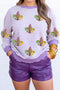 Sequin Fleur De Lis Patchwork Long Sleeve Top