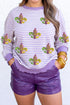 Sequin Fleur De Lis Patchwork Long Sleeve Top