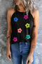 Sequin Floral Patch High Neck Sleeveless Tank Top