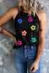 Sequin Floral Patch High Neck Sleeveless Tank Top