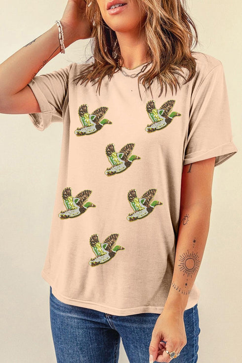 Sequin Flying Mallard Patch Crewneck Graphic Tee