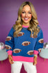 Sequin Football Patch Crew Neck Split Hem Pullover