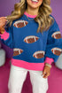 Sequin Football Patch Crew Neck Split Hem Pullover