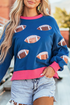 Sequin Football Patch Crew Neck Split Hem Pullover